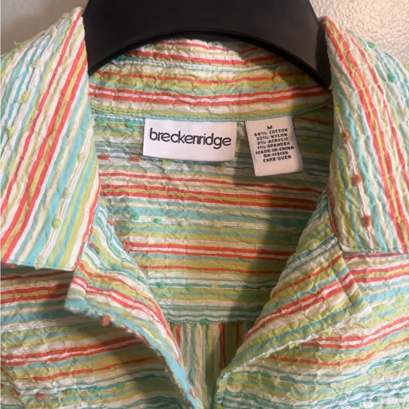 Breckenridge Multicolor Striped Crinkle textured Top Button Up Blouse size M - Picture 3 of 14